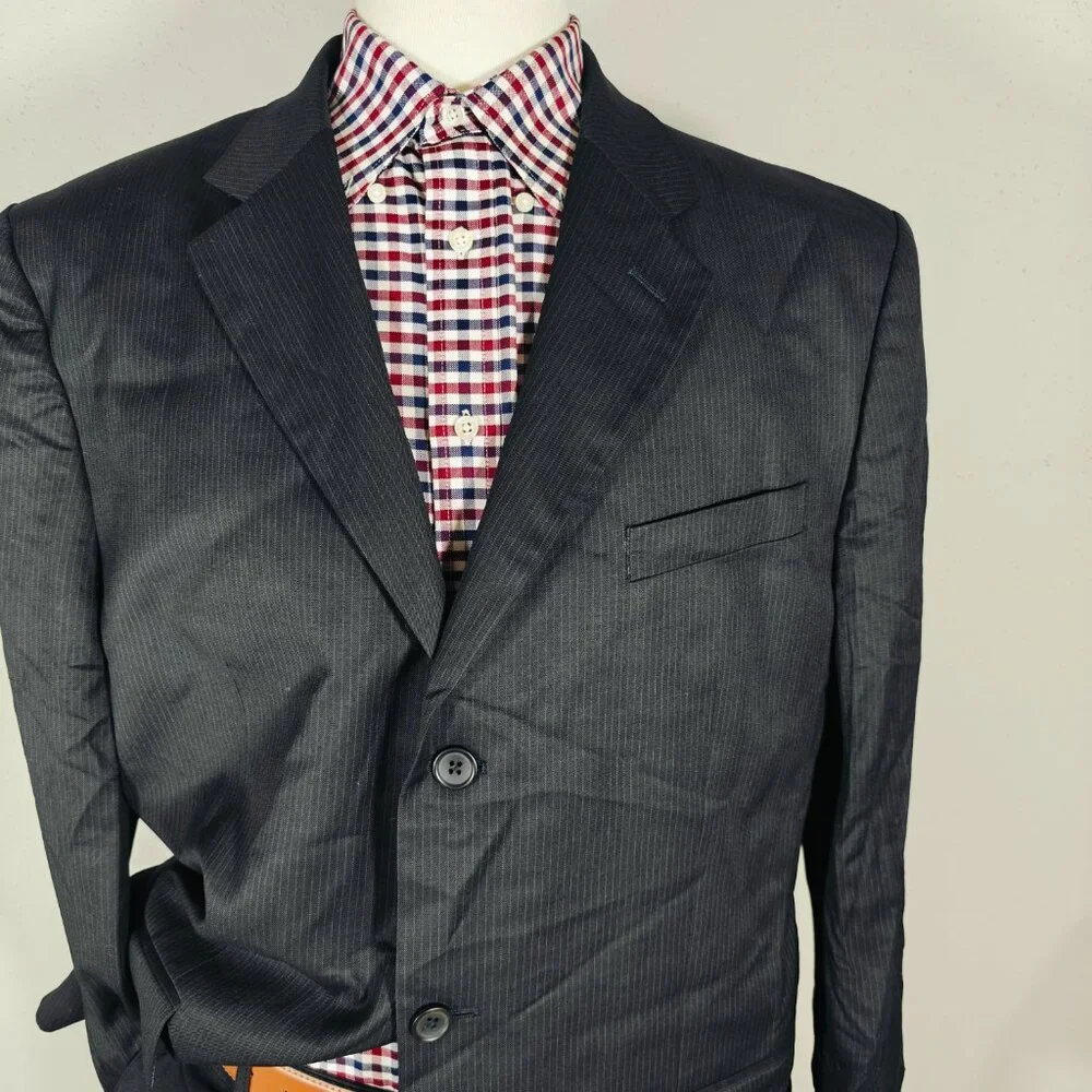 Banana Republic Men's Sport Coat Blazer Three Button Dark Navy‎ Striped Wool 46R